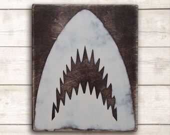 Shark Jaws Wood Sign; Beach Wall Art; Beach Wall Decor