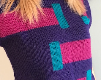 Vintage 80's New Wave Color Block Sleeveless Sweater