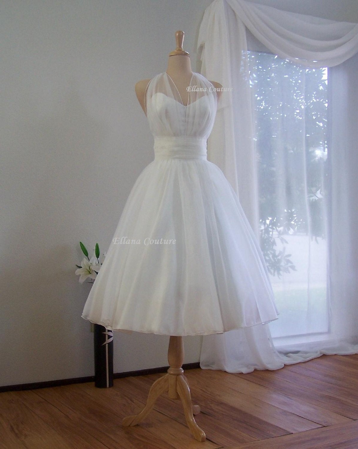 Marilyn Retro Inspired Tea Length Wedding Dress. Vintage