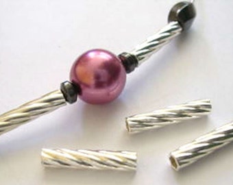 Twisted Sterling Silver Tube Beads 3x15 mm PK10 PK50 For Jewellery Making
