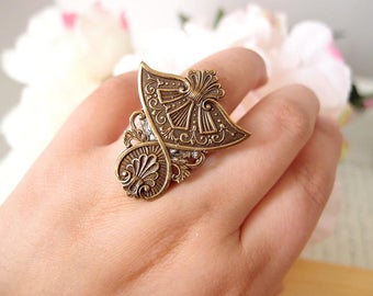 Egyptian Revival Ring-Aged brass-adjustable-steampunk-Victorian-edgy chic- statement-armor ring V085
