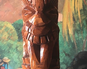 Vintage Tiki God Hand Carved Lamp