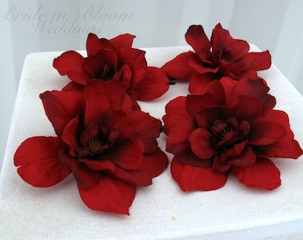 Wedding hair accessories - Red flower hair pin set of 4 - Bridal hair flowers bobby pins