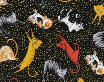 Cats on Black Fabric - by the Half Yard