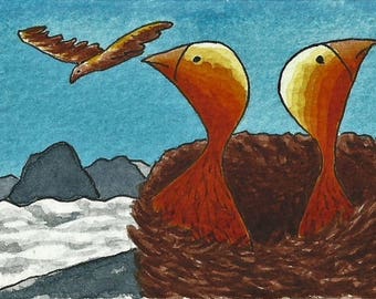 ACEO. Artist trading card. Original artwork. 'The Eyrie'
