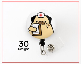 Customizable Retractable Badge Holder, Dog Badge, Pug Badge Reel, Dog Badge Holder Nurse Gift Doctor Gift Stocking Stuffer Veterinarian Gift