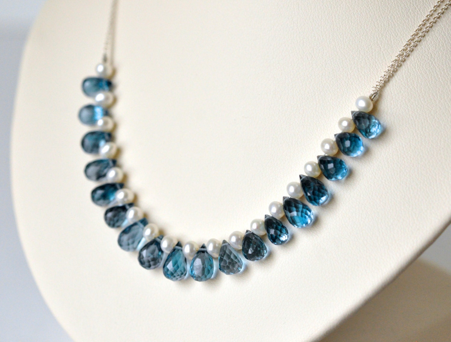 Blue Topaz Necklace Freshwater Pearl Necklace Bridal