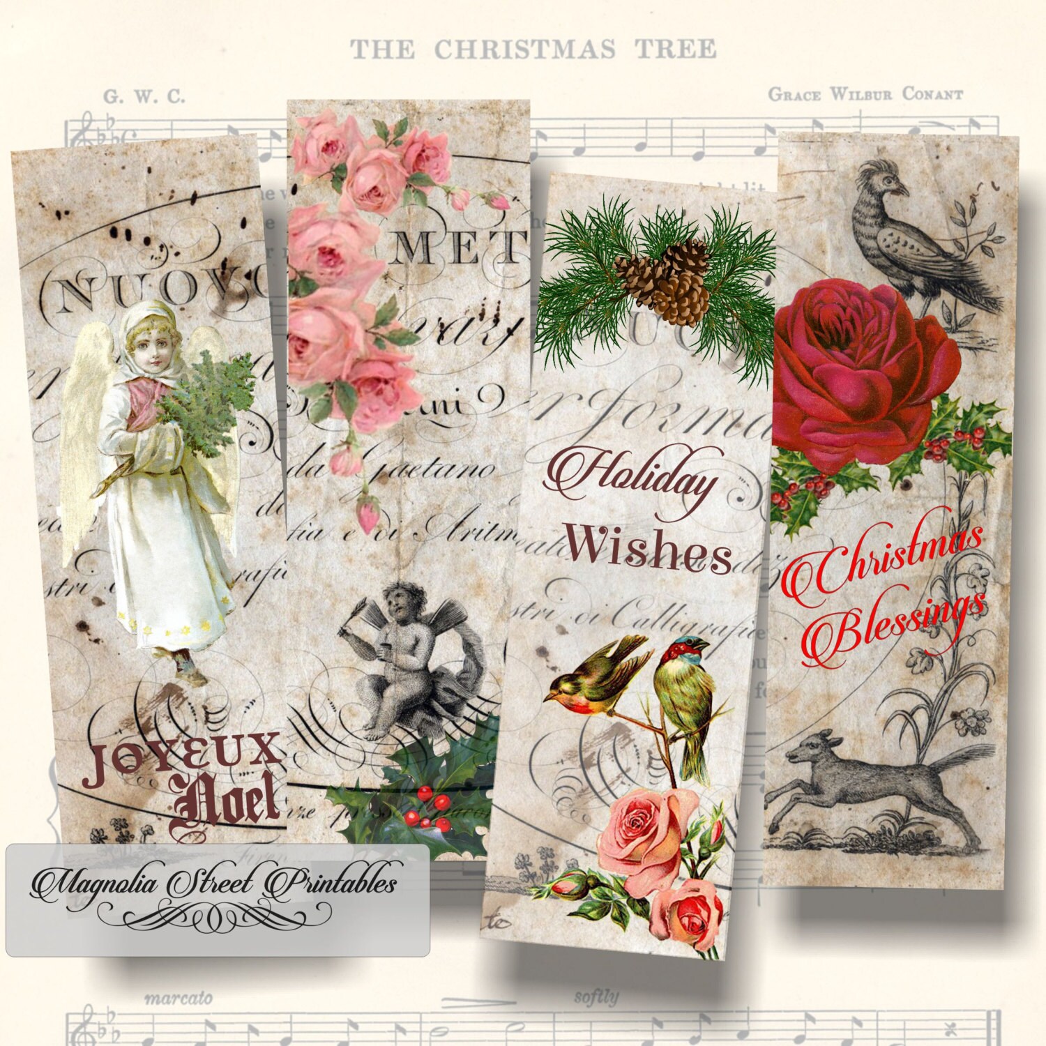 christmas bookmarks printable vintage holiday bookmarks