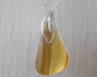 Amber End of Day Sea Glass Necklace Pendant, Seaglass,Seaham, Beach Glass, Sterling Silver, Beach Jewelry, Seaglass Pendant, Seaham, Multi