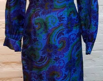 70s silk paisley maxi dress. UK size 14