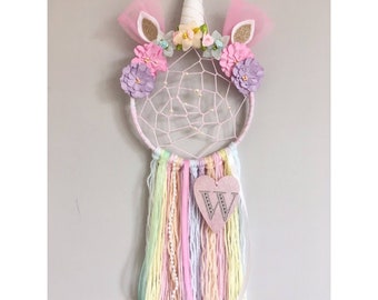 Personalised Unicorn Dreamcatcher with added webbing/Nursery decor