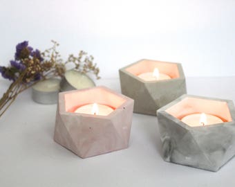 Geometric Concrete marble tealight candle holder
