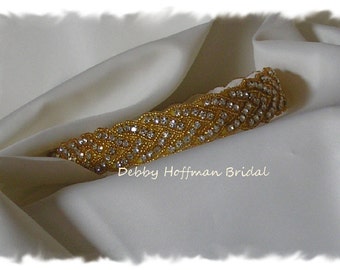 Gold Wedding Headband, Crystal Gold Bridal Headband, Gold Jeweled Bridal Headpiece, Gold Wedding Hair Piece, Gold Headband, No. 3010GHB-14