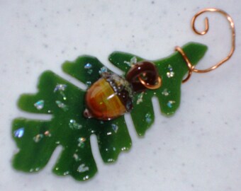 Oak Leaf and Acorn - Fused Glass Ornament 12083