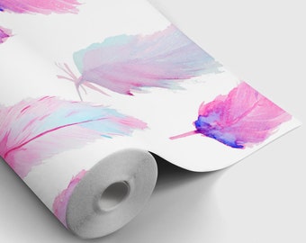 Watercolor Feathers Peel and Stick Wallpaper | Peel and Stick Temporary Wallpaper | Removable Wall Sticker