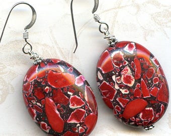 Red Mosaic Sterling Silver Earrings