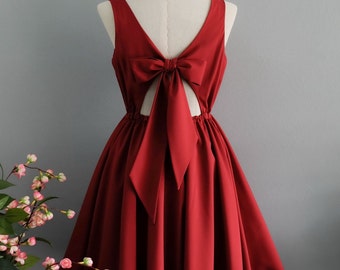 Red bridesmaid dress red prom dress red party dress bow back dress short party dress cheap prom dress wedding guest dress red dress