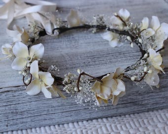 Handgefertigte Blumenkrone Aus Kunstblumen – Haarband Für Hochzeit, Festival, Cosplay, Weiß, Floraler Kopfschmuck