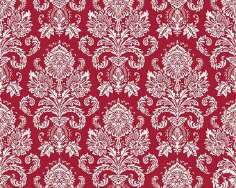 Postcards for Santa fabric, Riley Blake Designs, Damask in Red (C4752-Red) -- BY THE YARD