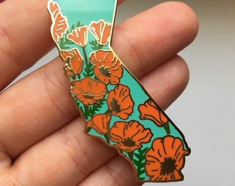 California Poppy Enamel Pin - State Flower Pin Series - Cali Poppies Floral flair flower Golden State Screen printed Collectors Pin