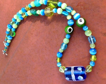 Aqua & Lime Beaded Necklace