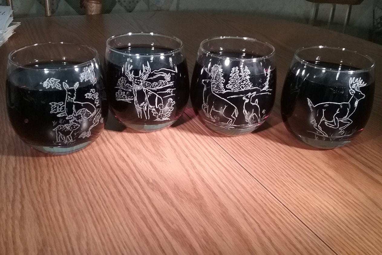 hand engraved whiskey glasses hunters drink glass 4 deer