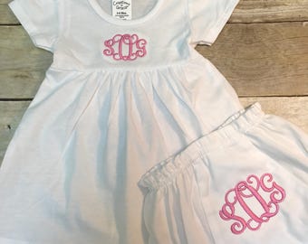 Baby dress and bloomers, baby dress set, personalized baby dress, monogrammed baby dress and bloomers, infant gift set, baby shower gift