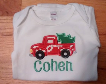 Monogrammed/Personalized Truck with Tree Applique Shirt, Boys Christmas Shirt