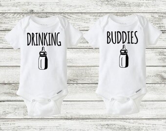 twins onesie set, Drinking buddies onesies, funny twin onesie, onesies for twins