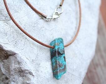 Chrysocolla Necklace, Boho Necklace, Chrysocolla Jewelry, Natural Stone Necklace, Turquoise Stone Pendant, Boho Jewelry, Hippie Necklace