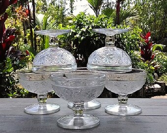 Champagne Coupes, Vintage Indiana Glass Sherbet Glasses Set of Six (6), Pressed Glass Dessert Cups, Wedding, Anniversary, Bridesmaids Gift