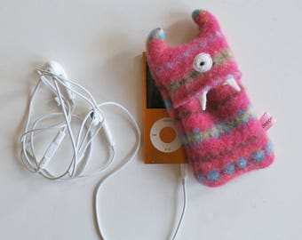 Pink Fairisle Monster iPod Nano or Shuffle Cozy - iPod Case - Monster - Wallet - Eco-friendly - Upcycled - Coin Purse
