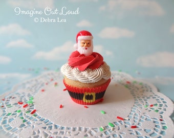 Fake Cupcake Realistic Christmas Holiday SANTA head Faux