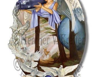 Cassiel ~ Angel of Aquarius Water zodiac 11 x 14 Matte Print Signed doves celestial
