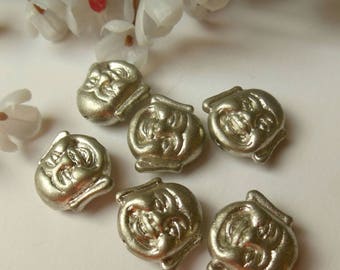 set of 18 beads metal Buddha head silver