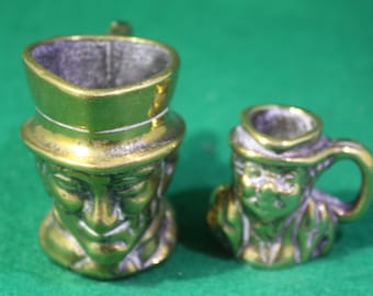 Vintage pair of miniature solid brass Toby jugs Made in England.