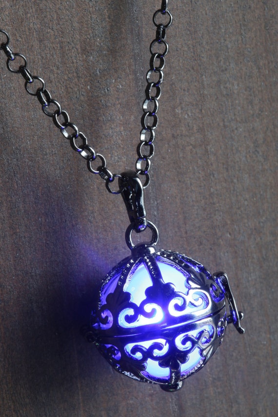 Blue Ornate Glowing Orb Pendant Necklace Infinity Stones