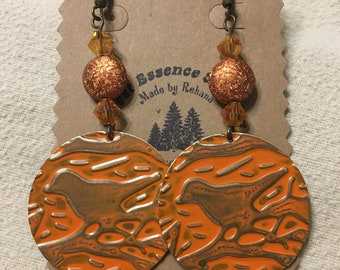 Embossed Orange Bird Earrings