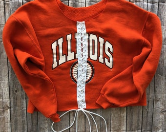 Vintage Illinois Full Lace Up Sweatshirt / Tailgate Clothing / Tailgate Clothes / Game Day Shirt / Game Day Clothing / Lace up Sweatshirt