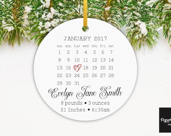Baby's First Christmas Ornament, Baby Calendar Ornament, Gift for First Christmas, Custom Calendar Ornament, Pregnancy Announcement Ornament