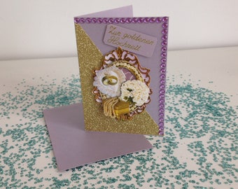 Handmade golden Wedding Card