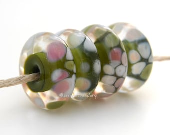4 ROMANTIC Disks - Lampwork Glass Discs - Lampwork Bead Set - taneres sra - 15 mm - clear encased