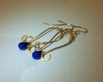 Lapis Lazuli Earrings,Lapis Drop Earrings,Blue Lapis Earrings, Long Gold Earrings,Lapis Lazuli Gold Dangle Earrings