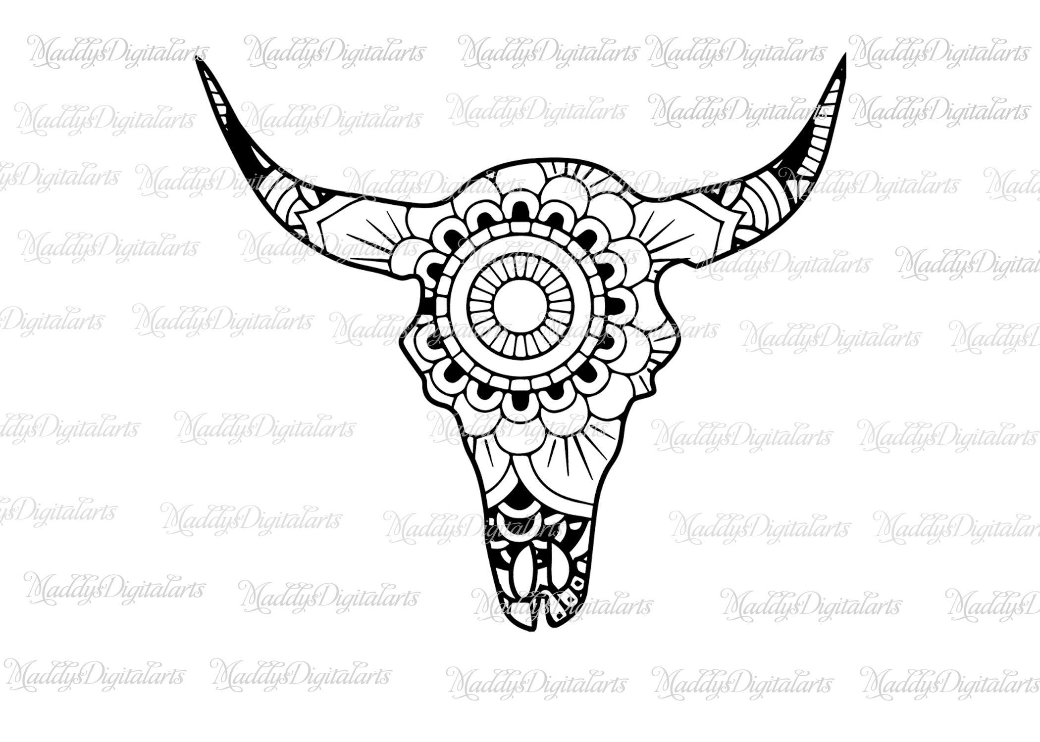 Unique Cow Skull Mandala SVG, DXF,cut file, Cow skull zentangle,Cow