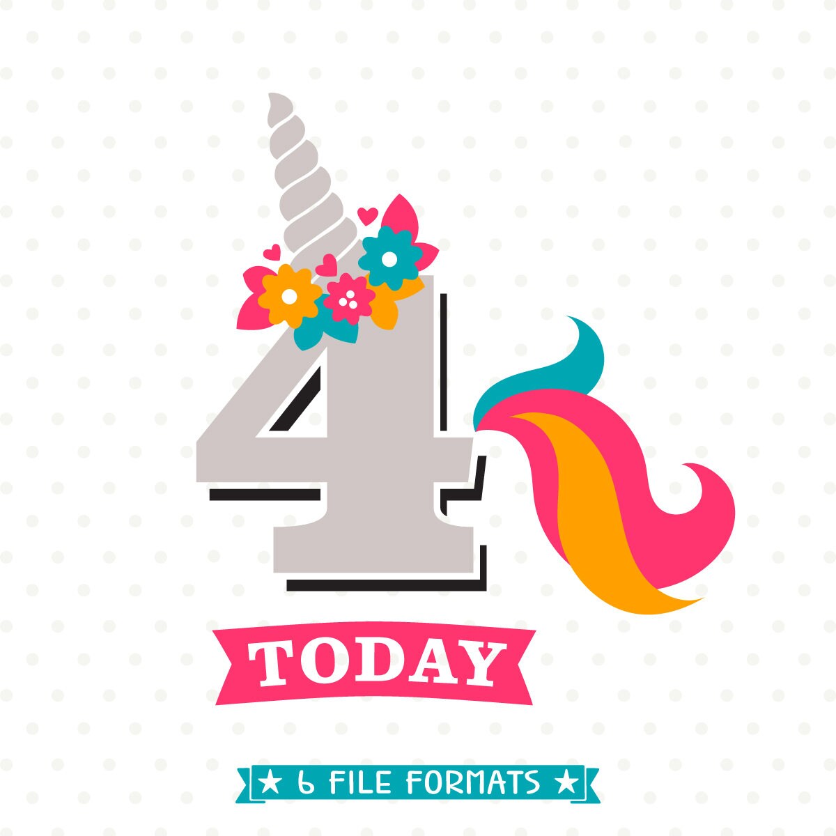 4th Birthday SVG Unicorn Birthday iron on file 4th Birthday