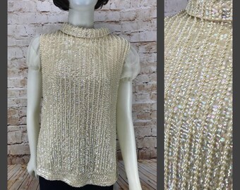 Vintage White Cream Beaded Sequined Flapper Costume Top