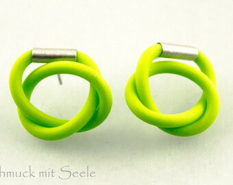 Earrings, SPORTY, NEON green, silver elements 925 earrings, Silver 925, m odern, for she, young design new