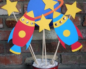 Rocket Ship Space Theme Astronaut Birthday Party Centerpiece set