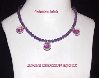Purple set with glass charm with Rhinestones.