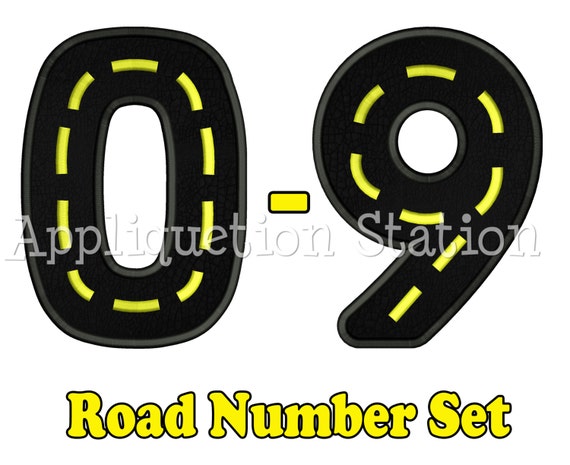 road birthday number set applique machine embroidery design